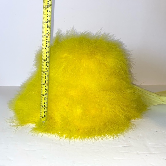 Vintage 1960s Happy Cappers Marabou Feather MCM Retro Mod Straw Hat - Yellow - Picture 9 of 10